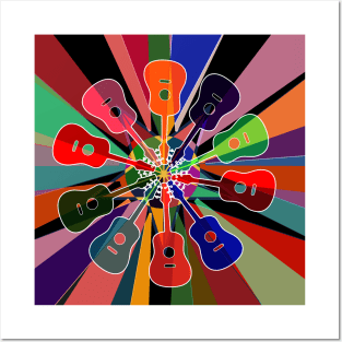 Psychedelic Geometric Rainbow Acoustic Guitar #1 Posters and Art